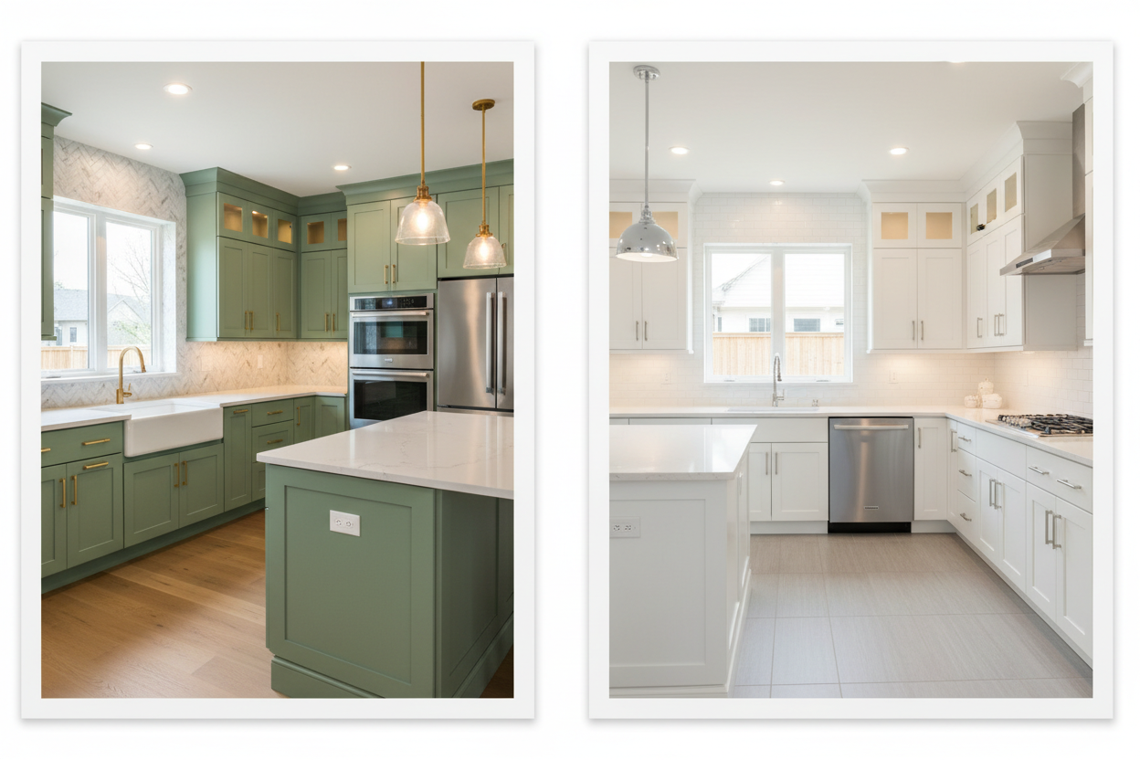 green cabinets