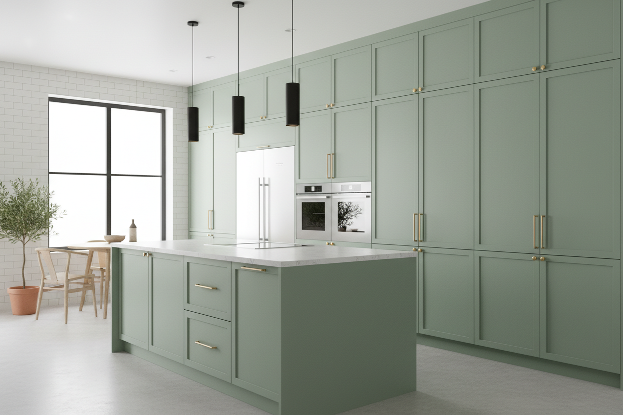 green cabinets